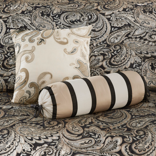 12-Piece Comforter Set with Cotton Bed Sheets - Black Queen