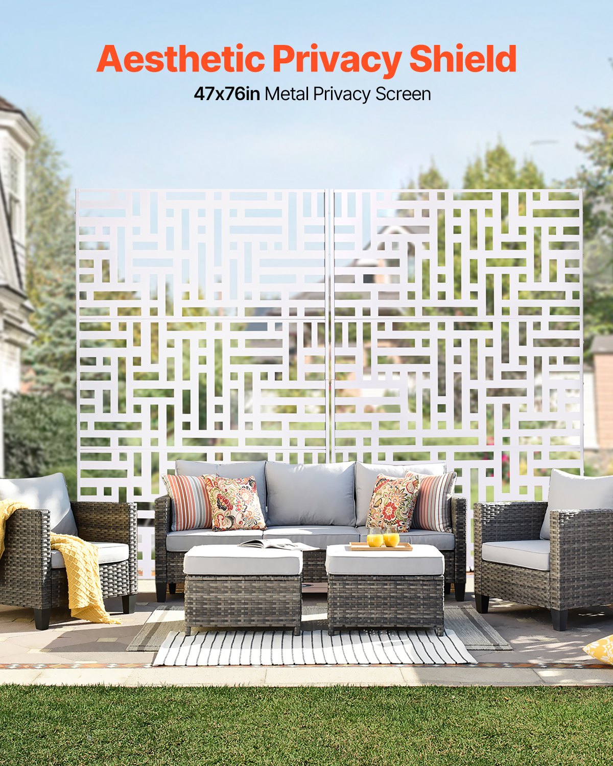 Outdoor Metal Privacy Screen 47 x 76 Inches for Garden & Patio in White
