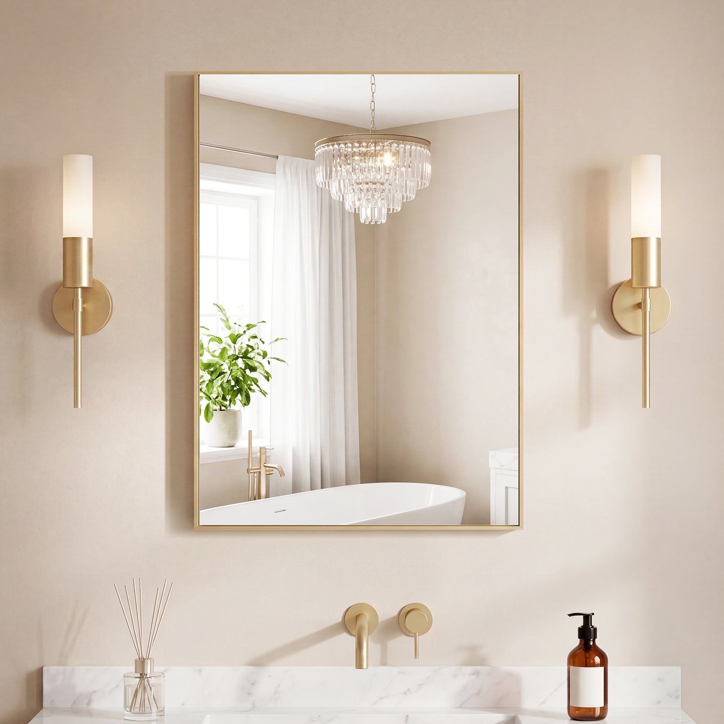 Bathroom Mirror, With Brushed Aluminum Frame, Rectangular Design,