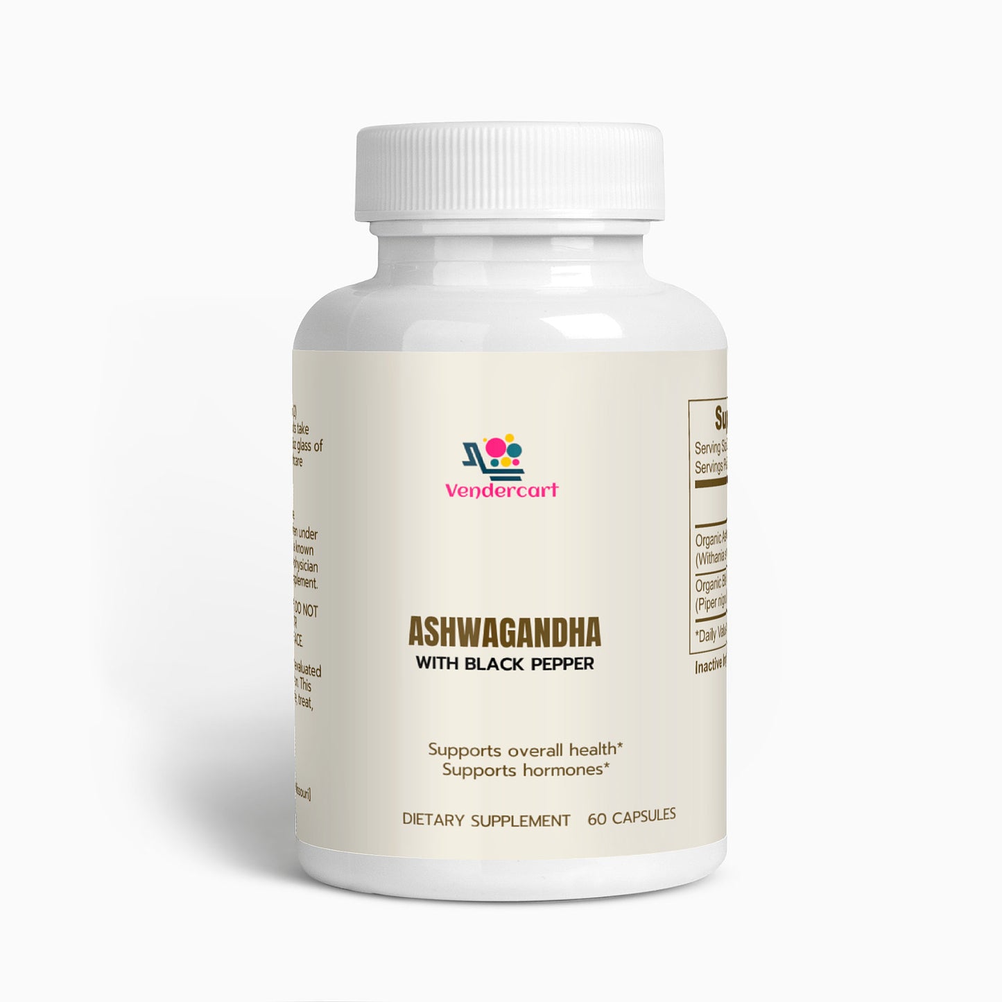 Organic Ashwagandha Root Capsules with Black Pepper for Stress Support