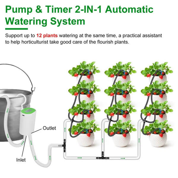 Automatic Watering System Kit with Timer for 12 Plants - White