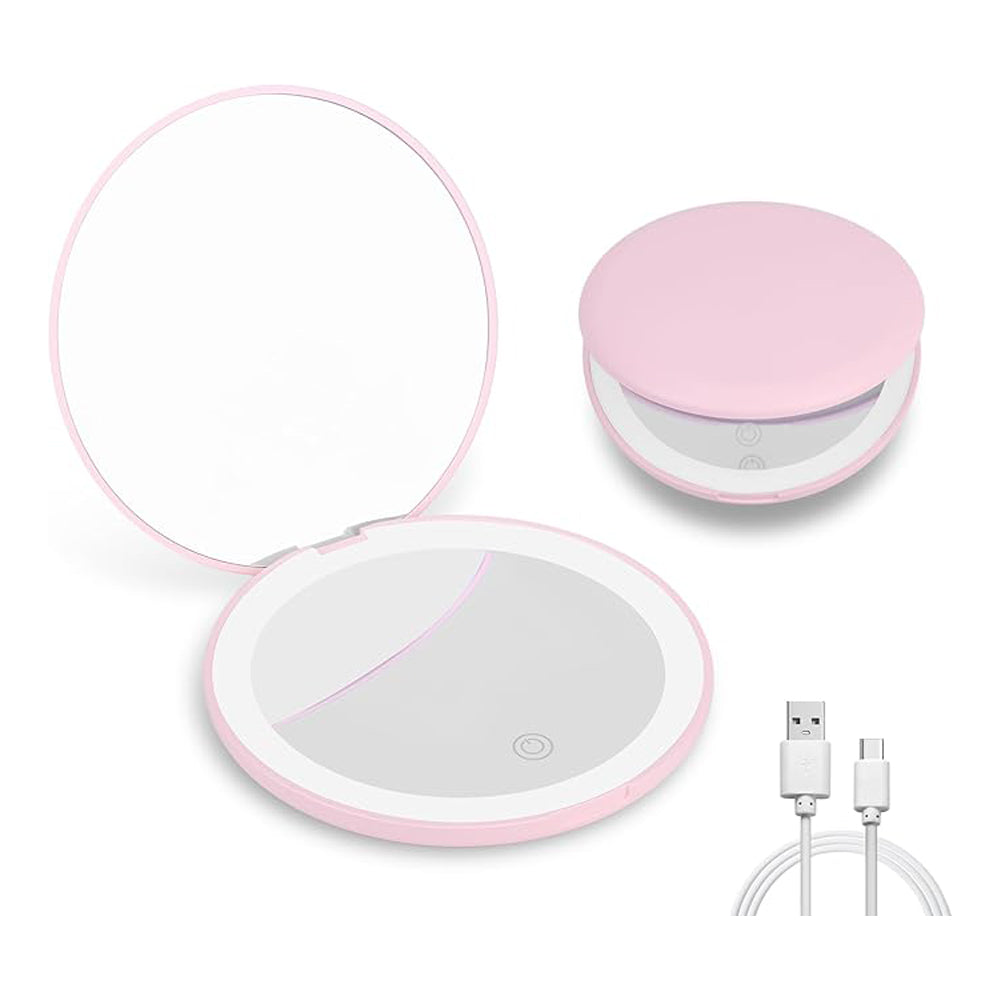 Portable LED Travel Makeup Mirror - 1x/2x Magnifying Compact Mirror