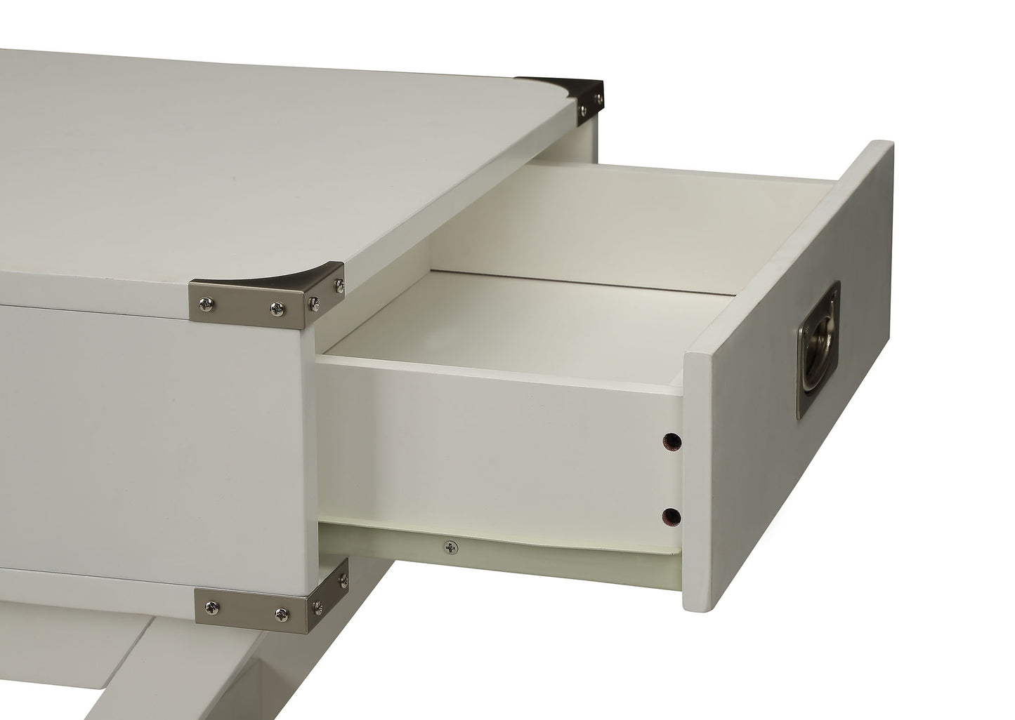 White Finish Accent Table with Drawer - Compact Square Design