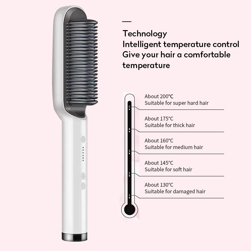 2-in-1 Hair Straightener Curling Iron Hot Comb with Negative Ions - Multi-Functional Electric Hair Styling Brush