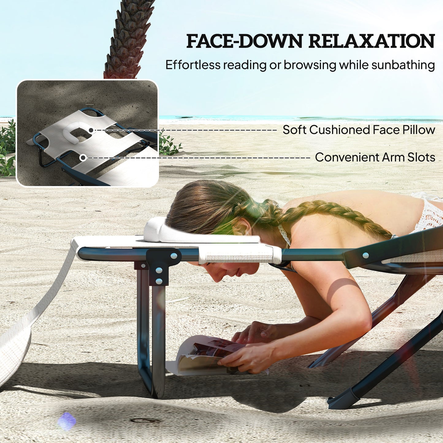 Folding Lounge Chair with Reclining Back - Cream White