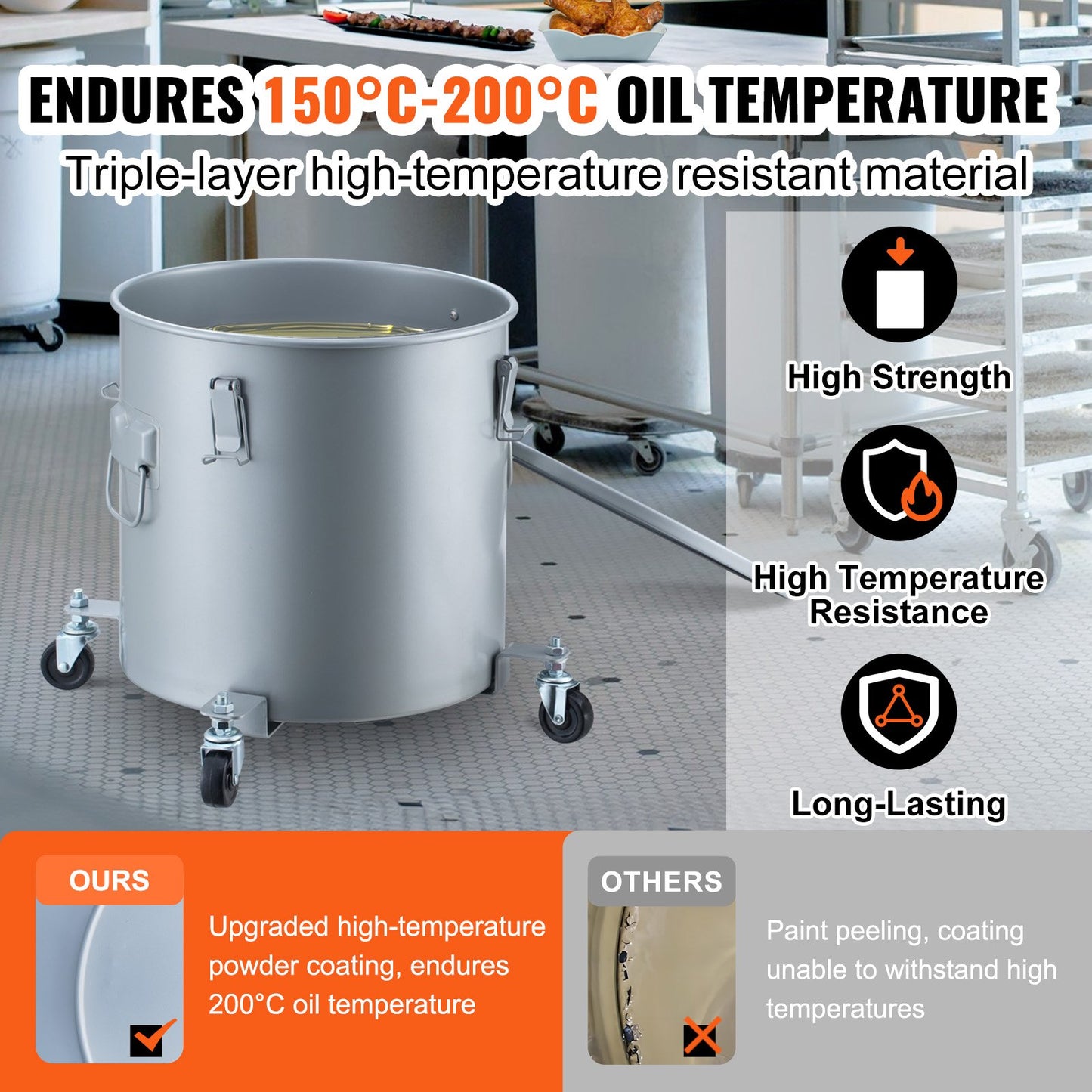 10-Gallon Fryer Grease Bucket with Lid & Filter Bag - Gray