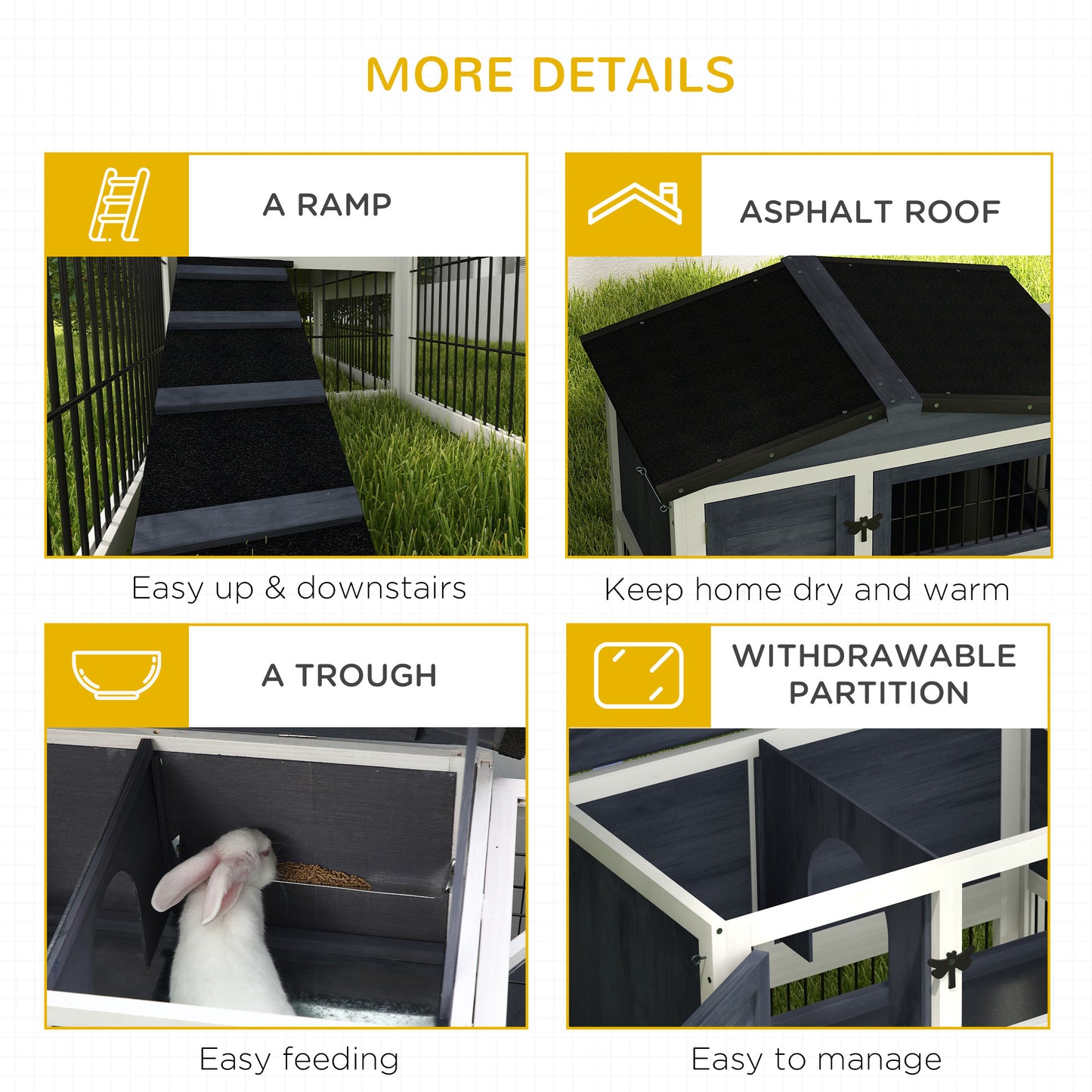 Outdoor Rabbit Hutch 2-Level 59 Inch with Openable Top Dark Gray