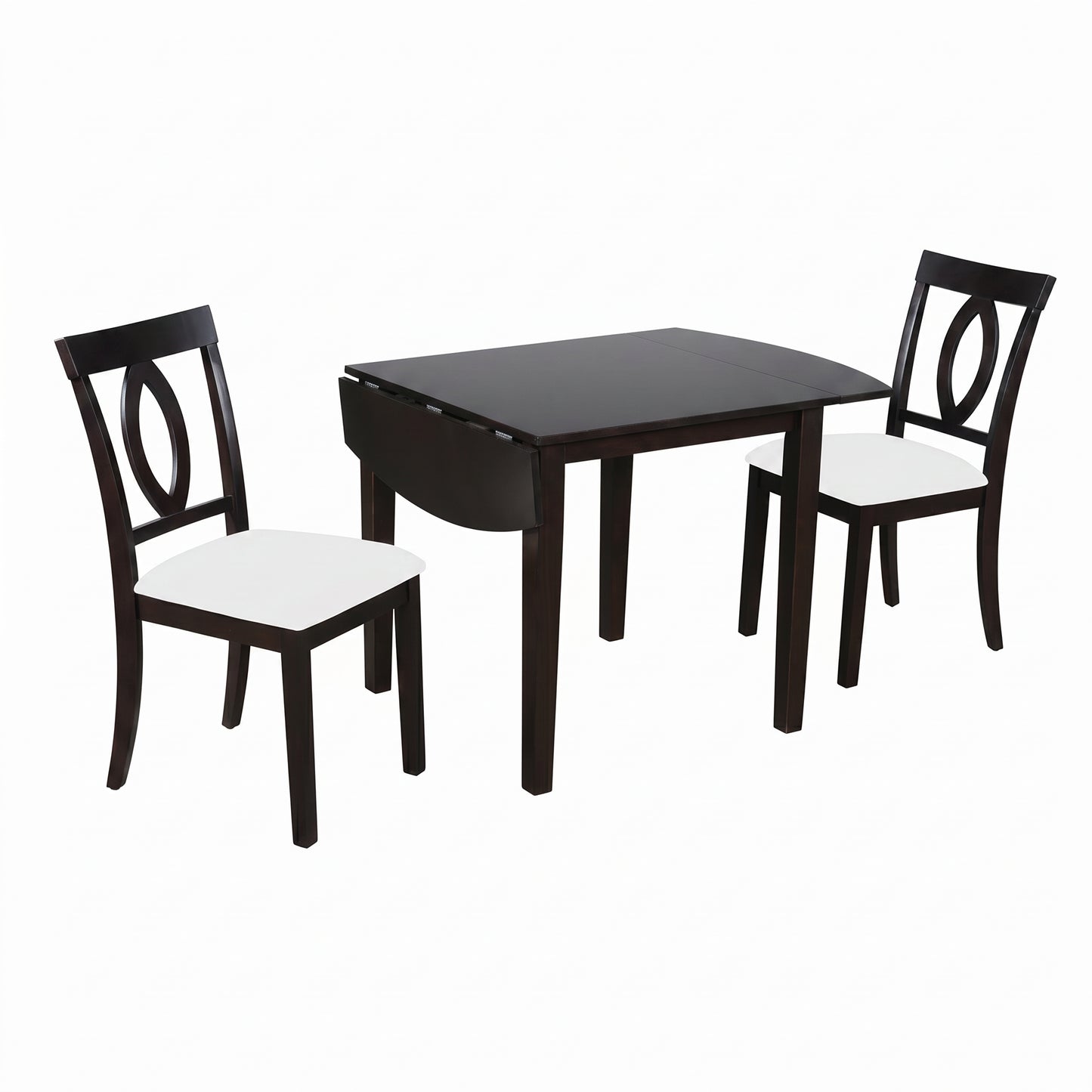 Drop Leaf Dining Table Set with 2 Upholstered Chairs - Dark Brown