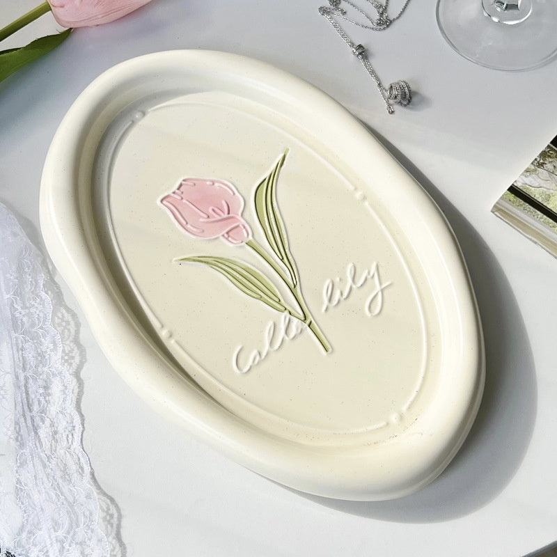 Ceramic Calla Tulip Pattern Dinner Plate - 27x17.5cm Kitchen Tableware
