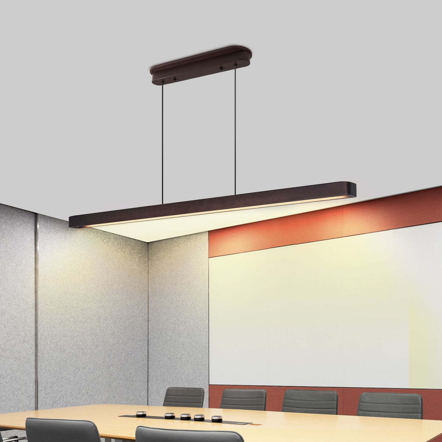 51-Inch Walnut Modern LED Pendant Light - Adjustable Hanging Fixture
