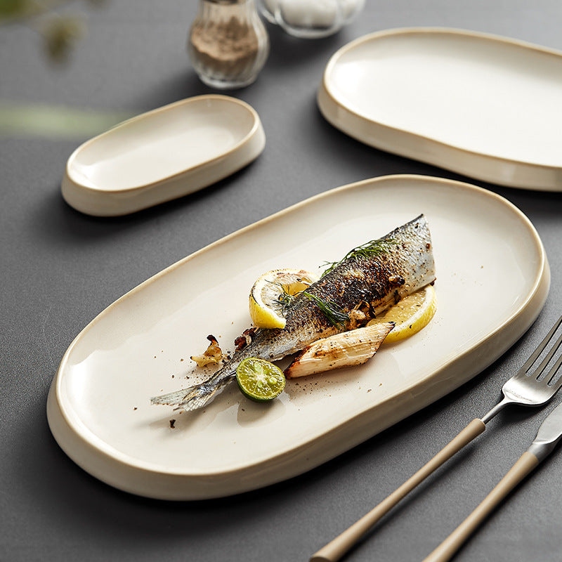 Ceramic Fish Steaming Plate - Household Kitchen Dining Tableware
