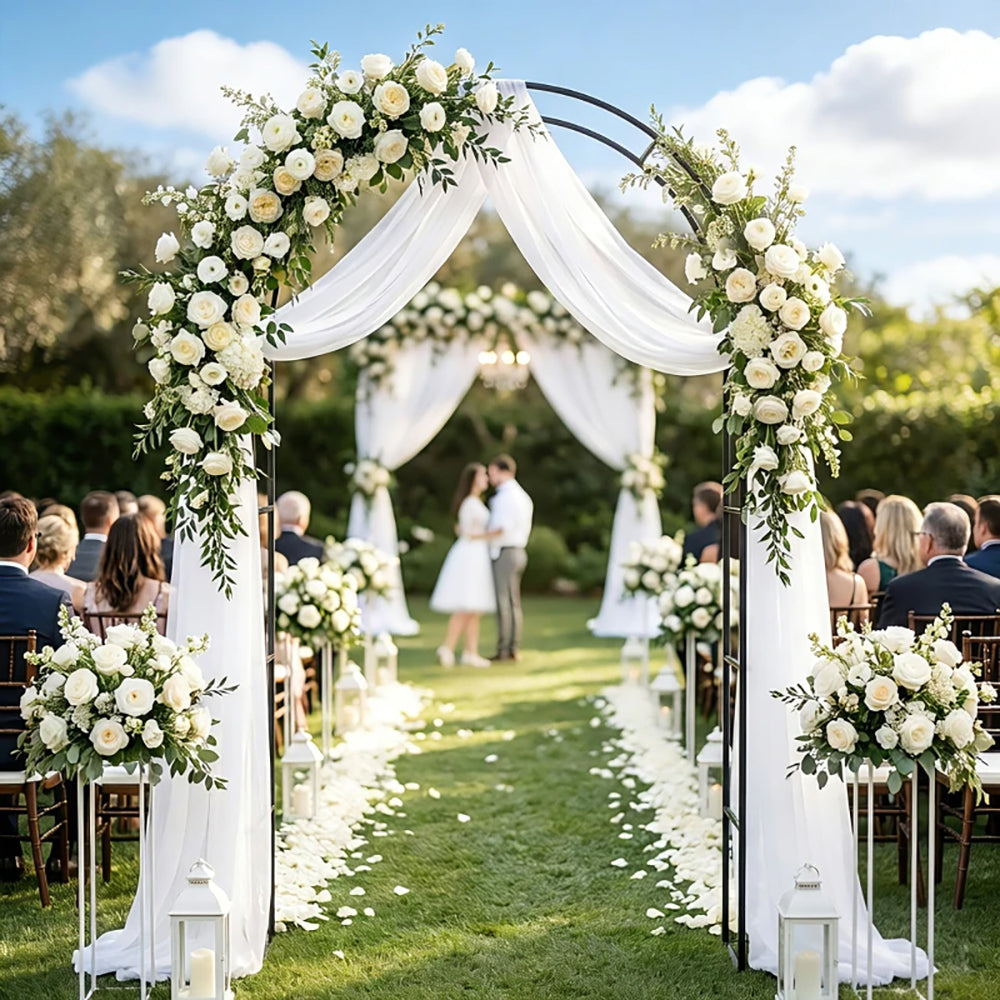 8 Ft Steel Garden Arch - Modern Wedding Arbor with Stable Base