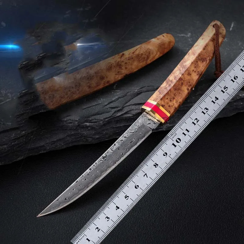 Damascus Steel Meat Knife with Crescent Moon Handle - Kitchen Utensil