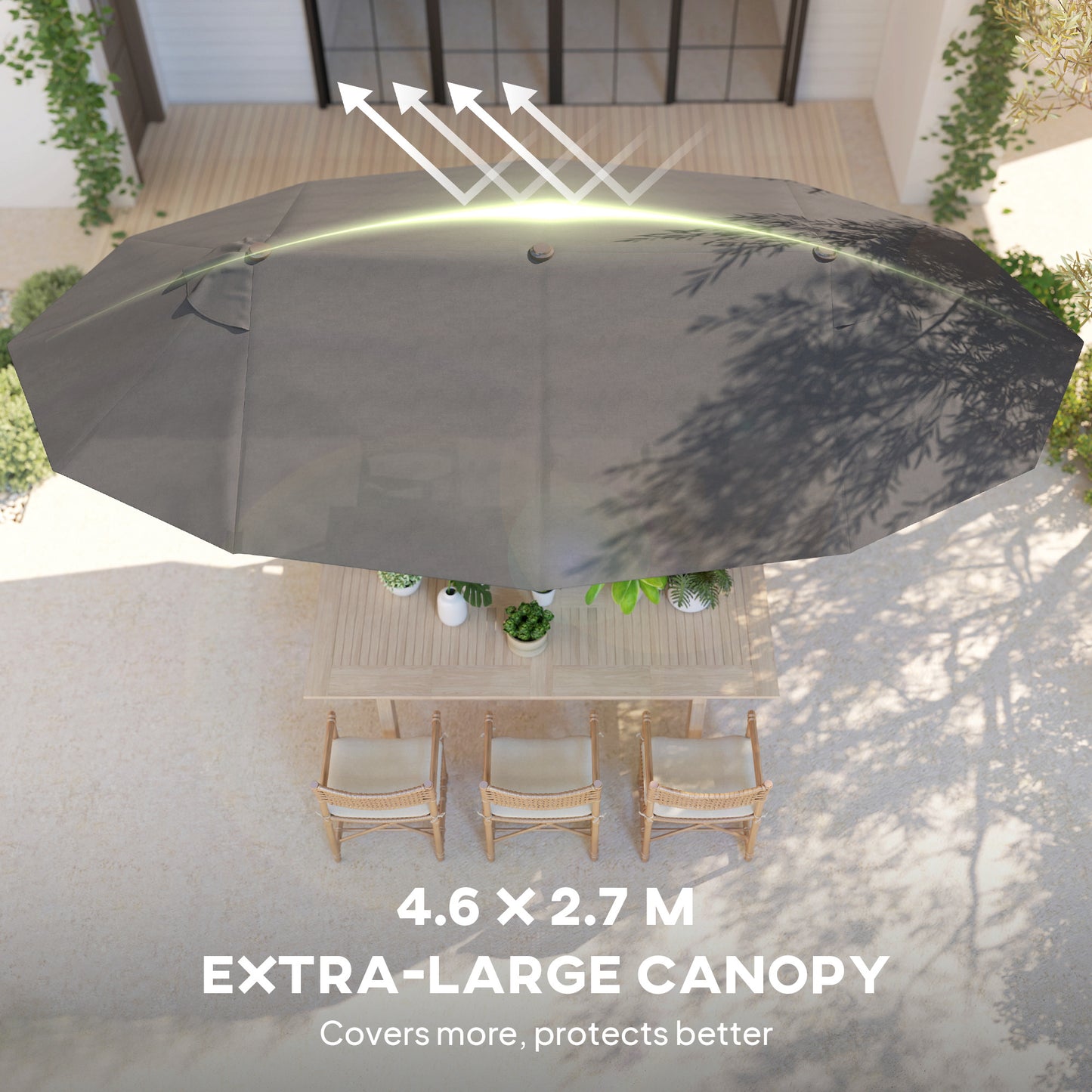 15 ft Double-Sided Patio Umbrella with Crank Handle - Gray