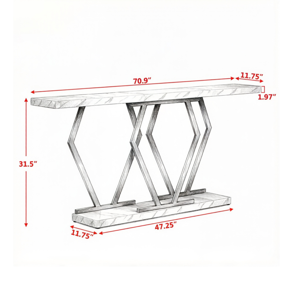 Modern Faux Marble Console Table with Gold Frame - 70.9"