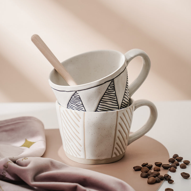 Small Blue Flower Stoneware Coffee Cup - Multiple Styles 360ml