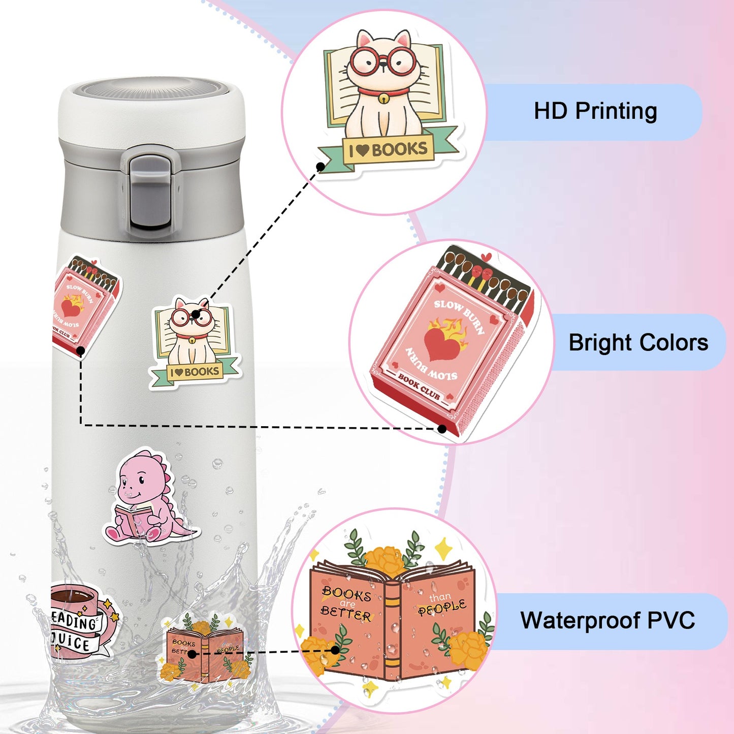 324Pcs Book Stickers - Aesthetic Vinyl Decals for Laptops & Water Bottles