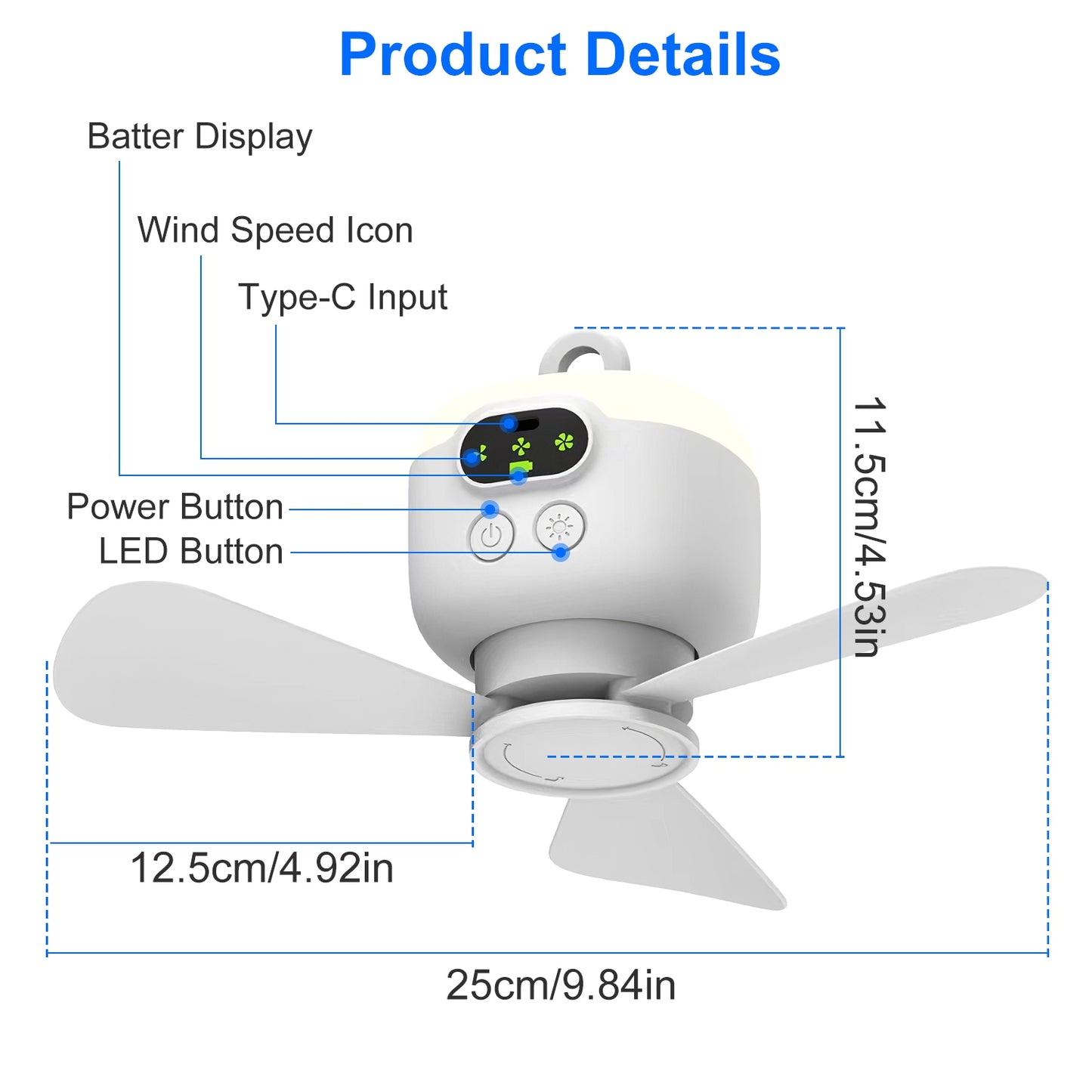 2-in-1 Portable Camping Fan with LED Lantern - 8000mAh