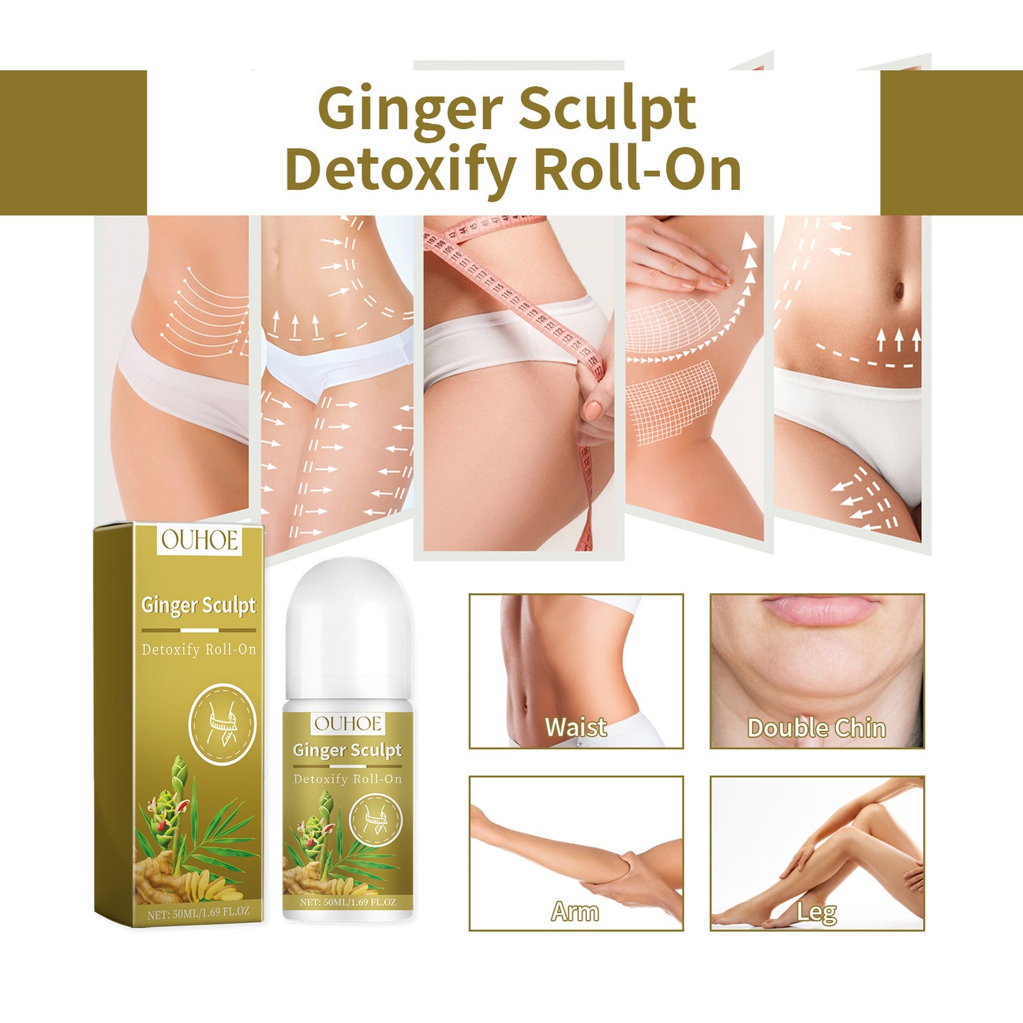 Ginger Sculpt Detoxify Roll-On - Firming Body Contour Massage Tool - 50ml