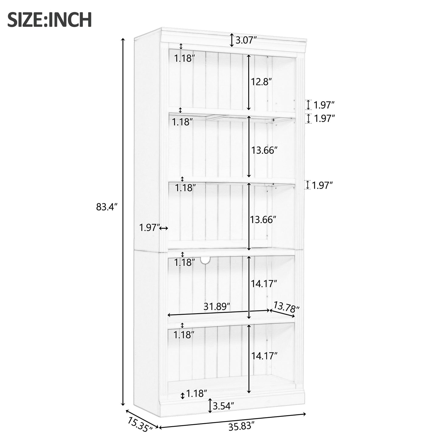 83.4 Tall Wood Bookcase With Light Strip,5-Tier Decor Bookshelves
