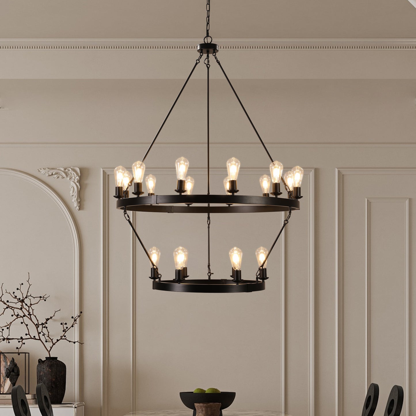 Large 2-Tier Circular Ironwork Chandelier - Retro Style