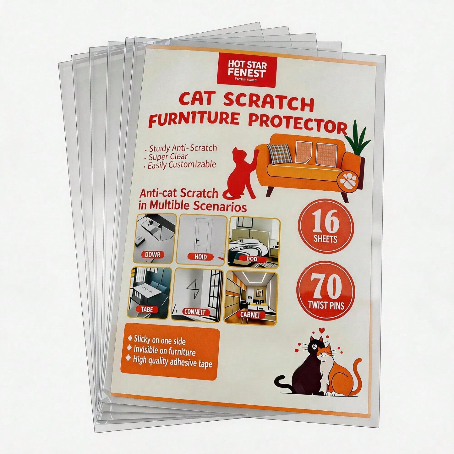 Cat Scratch Furniture Protector Set - Clear Anti-Scratch Sheets for Sofa, Door, Bed, Table, Cabinet