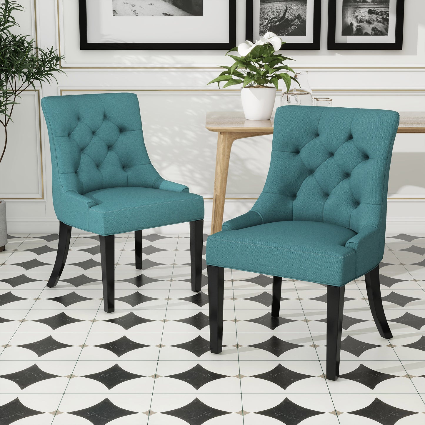 Cheney Dining Chair Set of 2 - Teal Upholstered with Wood Legs