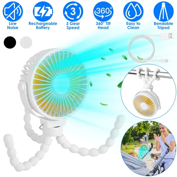 Rechargeable Portable Baby Stroller Fan with Flexible Tripod & 3 Speeds
