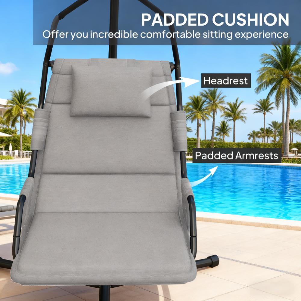 Hanging Swing Chair with Stand and Cushion - Black & Grey