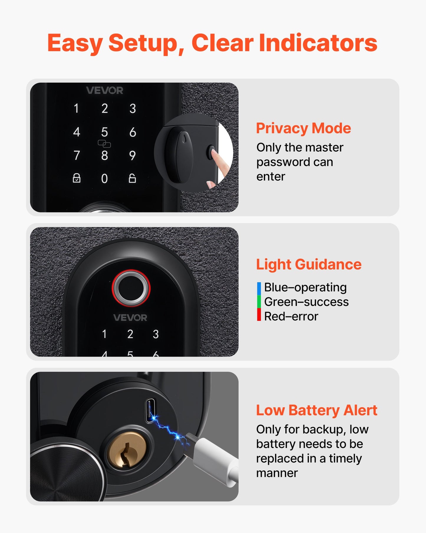 Keyless Fingerprint Door Lock Set with Handle - Touchscreen & Auto Locking, Matte Black
