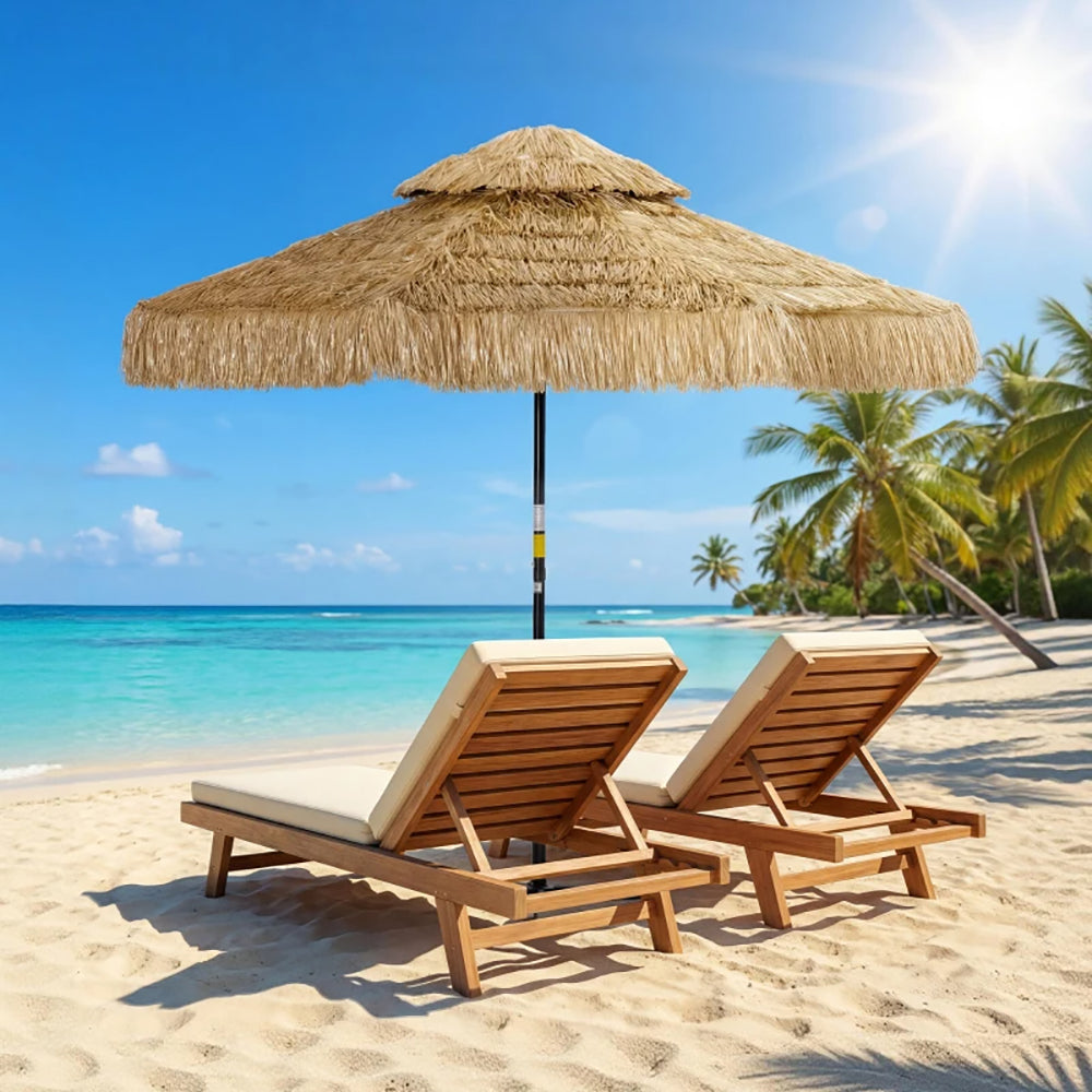 8.5 FT Tropical Hawaiian Patio Umbrella with Straw Tassels
