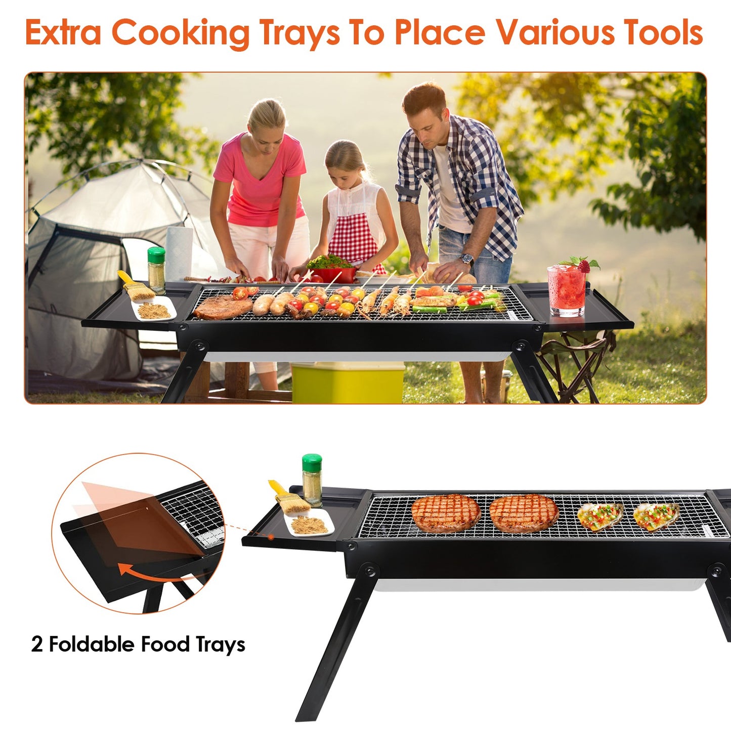 Portable Foldable Charcoal BBQ Grill - Tabletop for Camping
