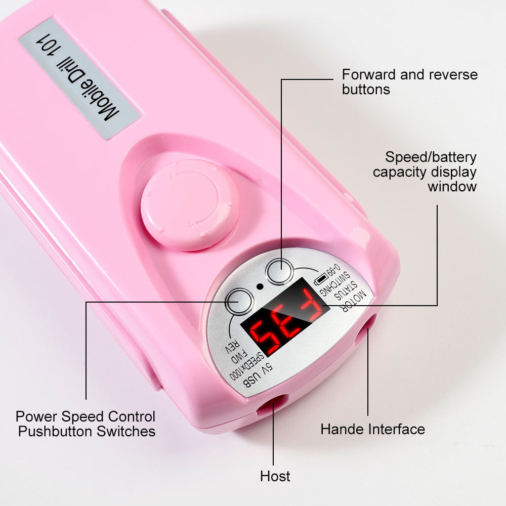 Professional 35000 RPM Rechargeable Electric Nail Drill Kit - Portable File
