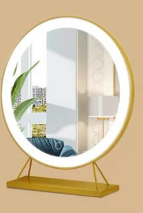 Large Gold Makeup Mirror with LED Light and Dimming - Desktop Dressing Mirror