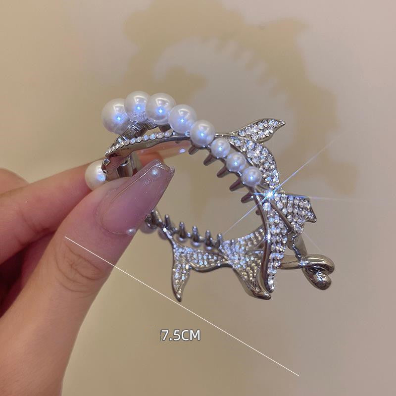 Fish Tail Pearl Hair Clip - Alloy