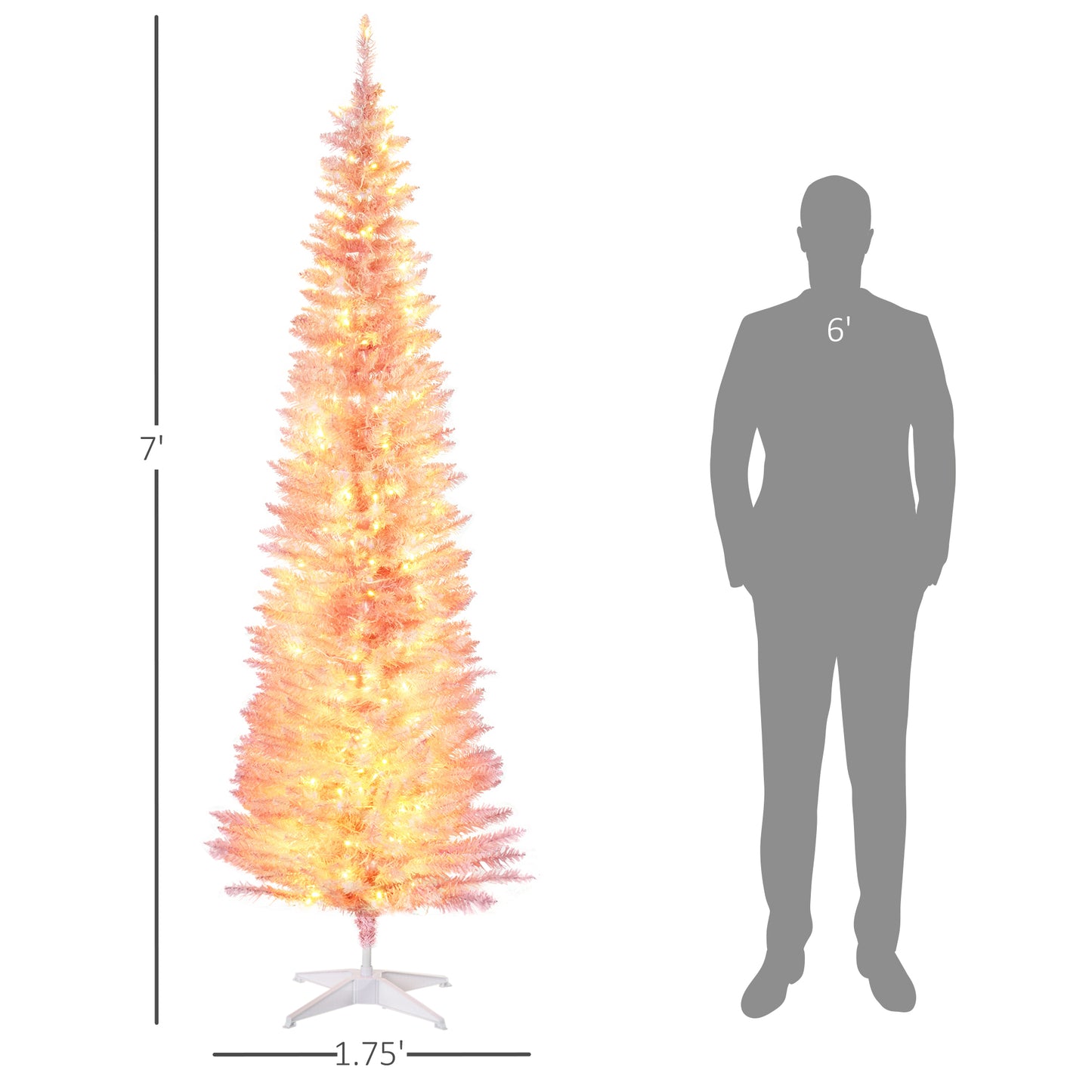 7ft Slim Pink Christmas Tree with Warm White LED Lights