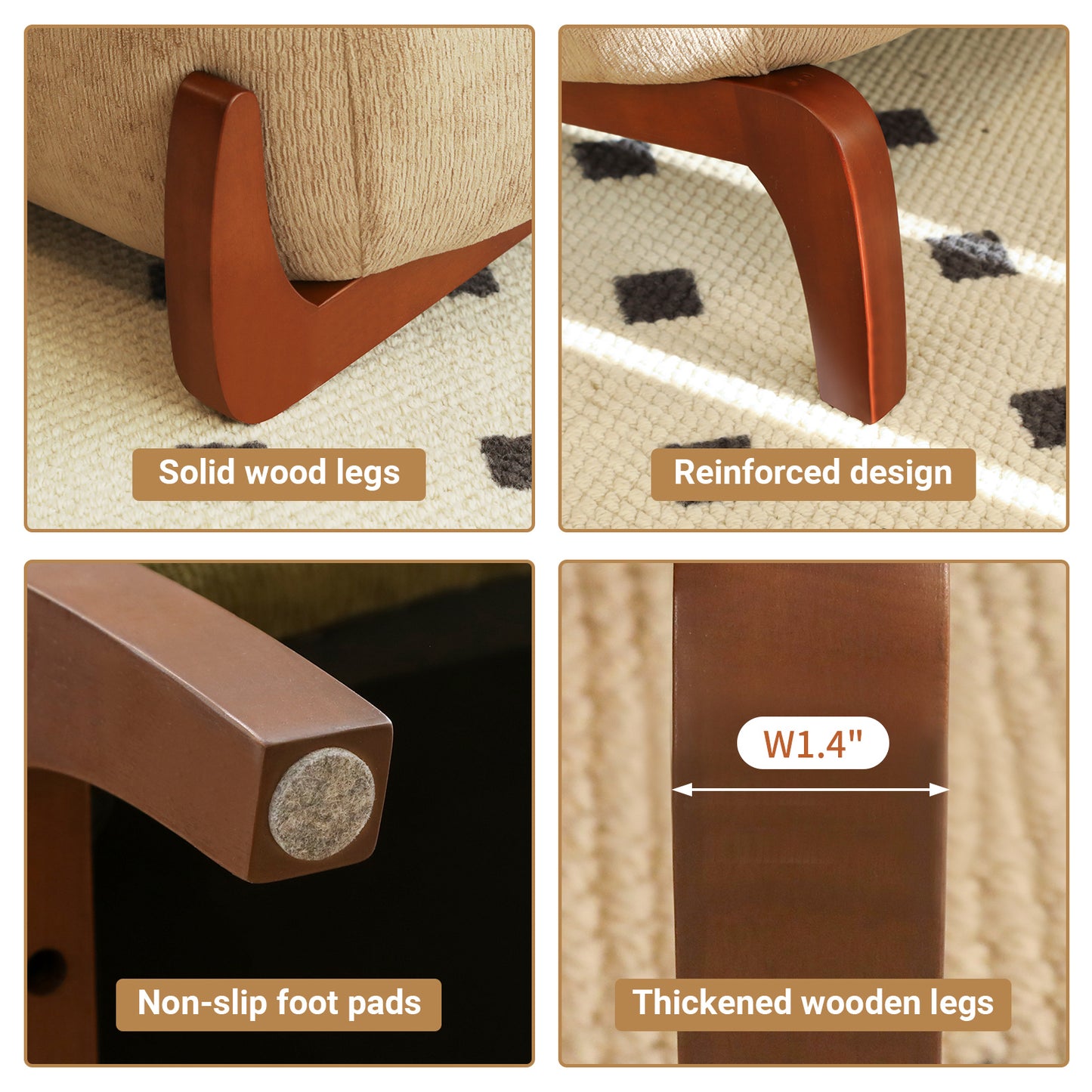 Cozy Accent Chair with Solid Wood Legs - Camel