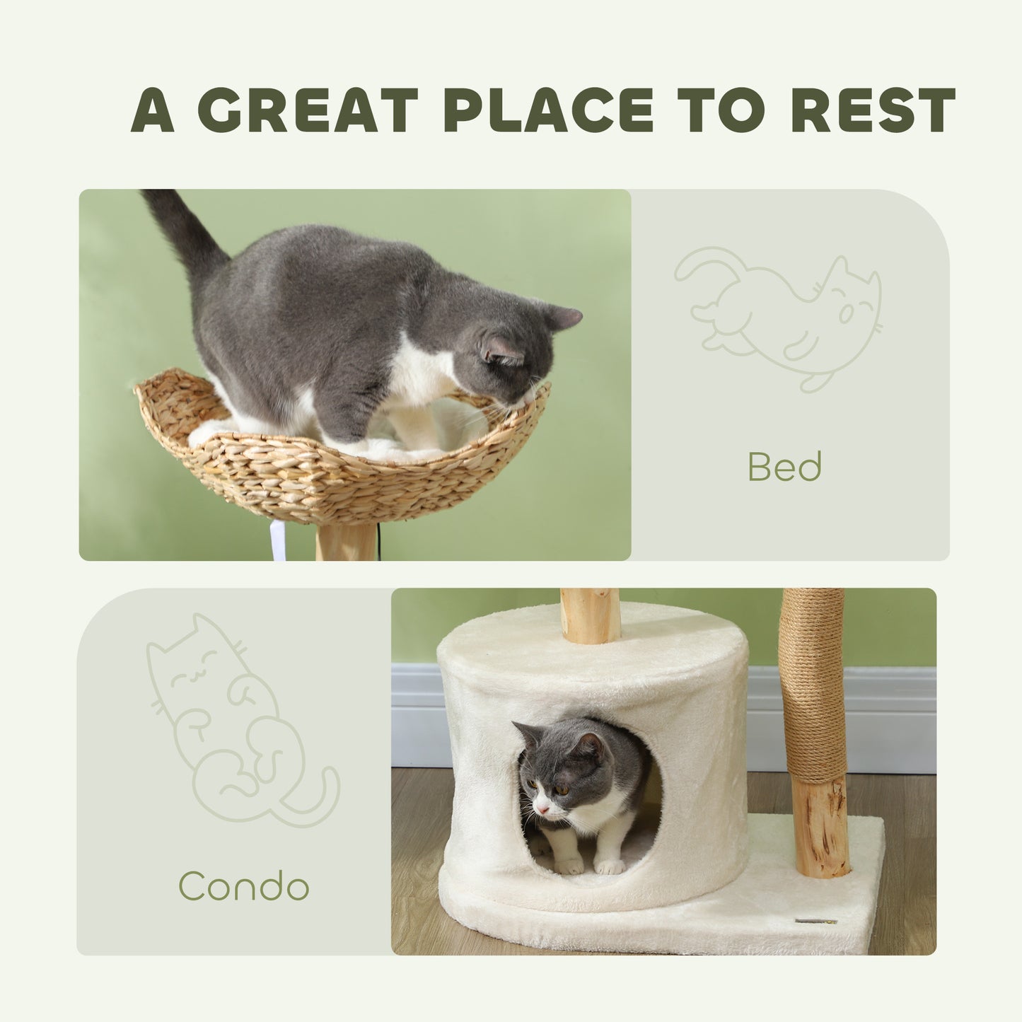 37-Inch Modern Wooden Cat Tree with Condo, Beds, Toys & Anti-Tip Kit
