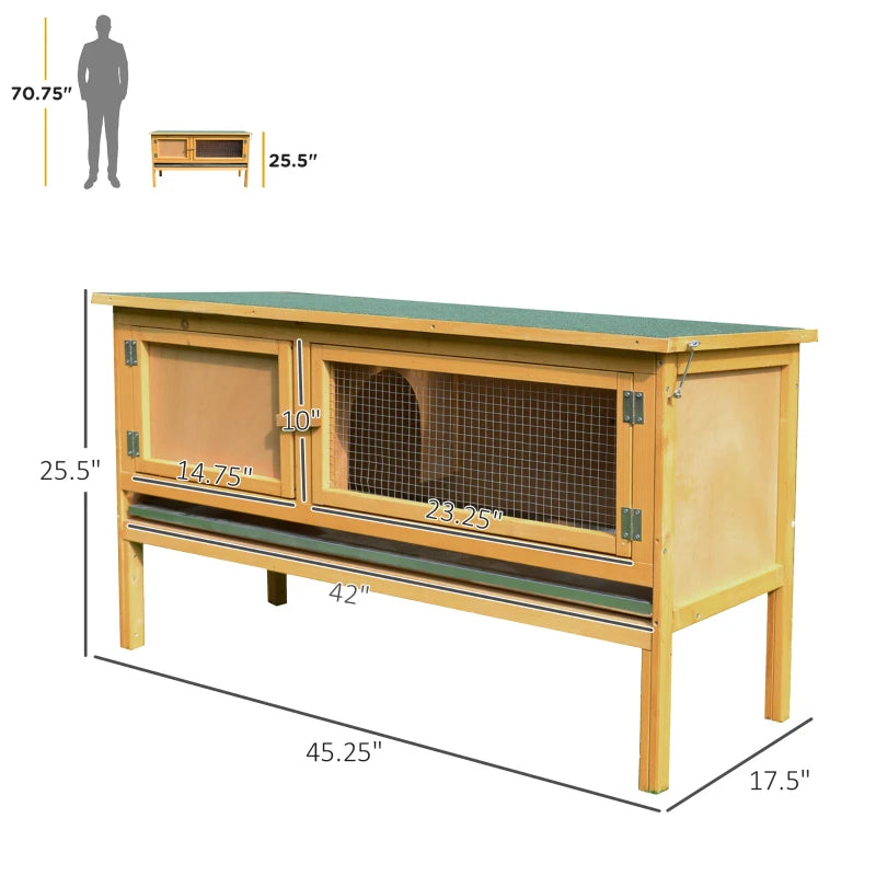 Wooden Rabbit Hutch with Waterproof Roof and Removable Tray - Pet House for Small Animals