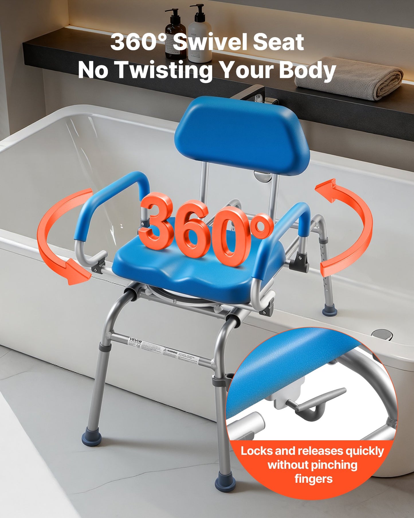 Heavy-Duty Sliding Shower Chair with Swivel Seat & Height Adjustment - Handicap & Elderly Support