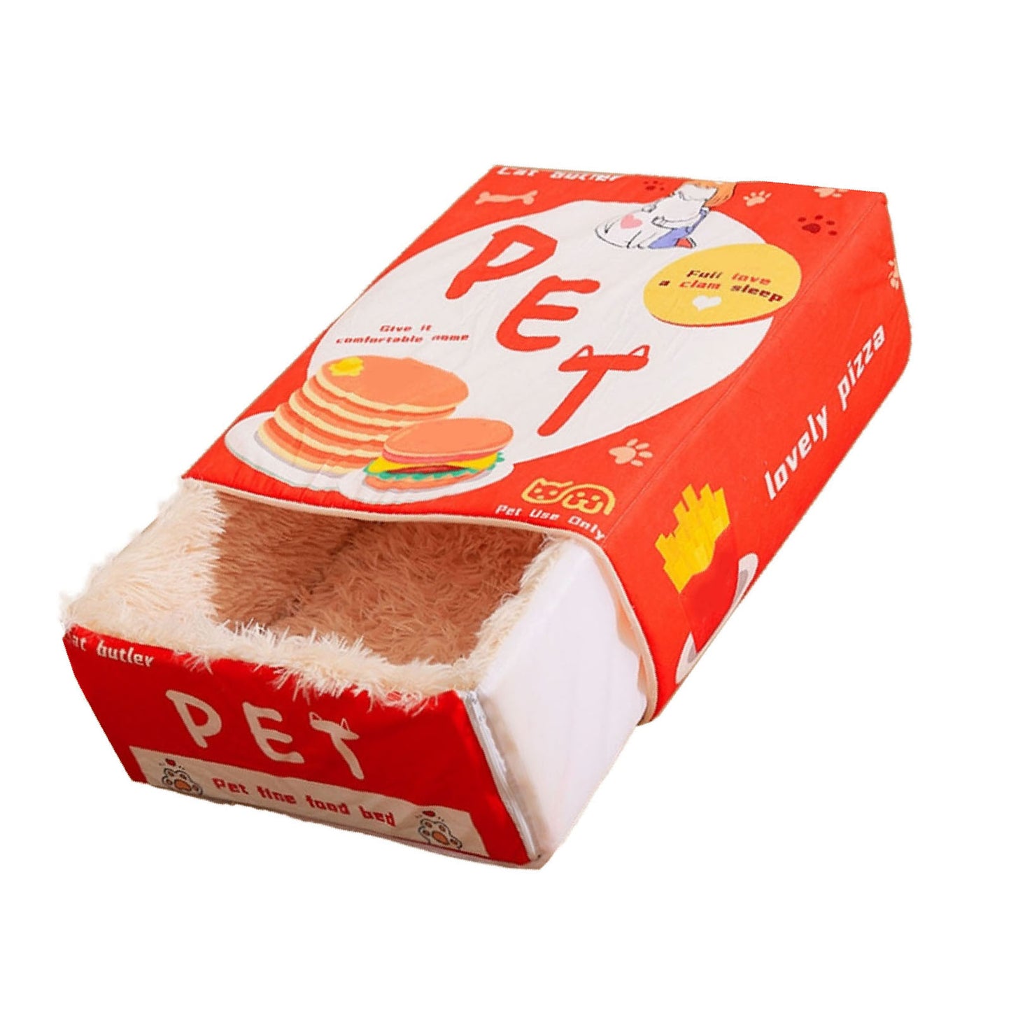 Enclosed Cat Bed Snack Box Style Soft Pet Bed for All Seasons - Red