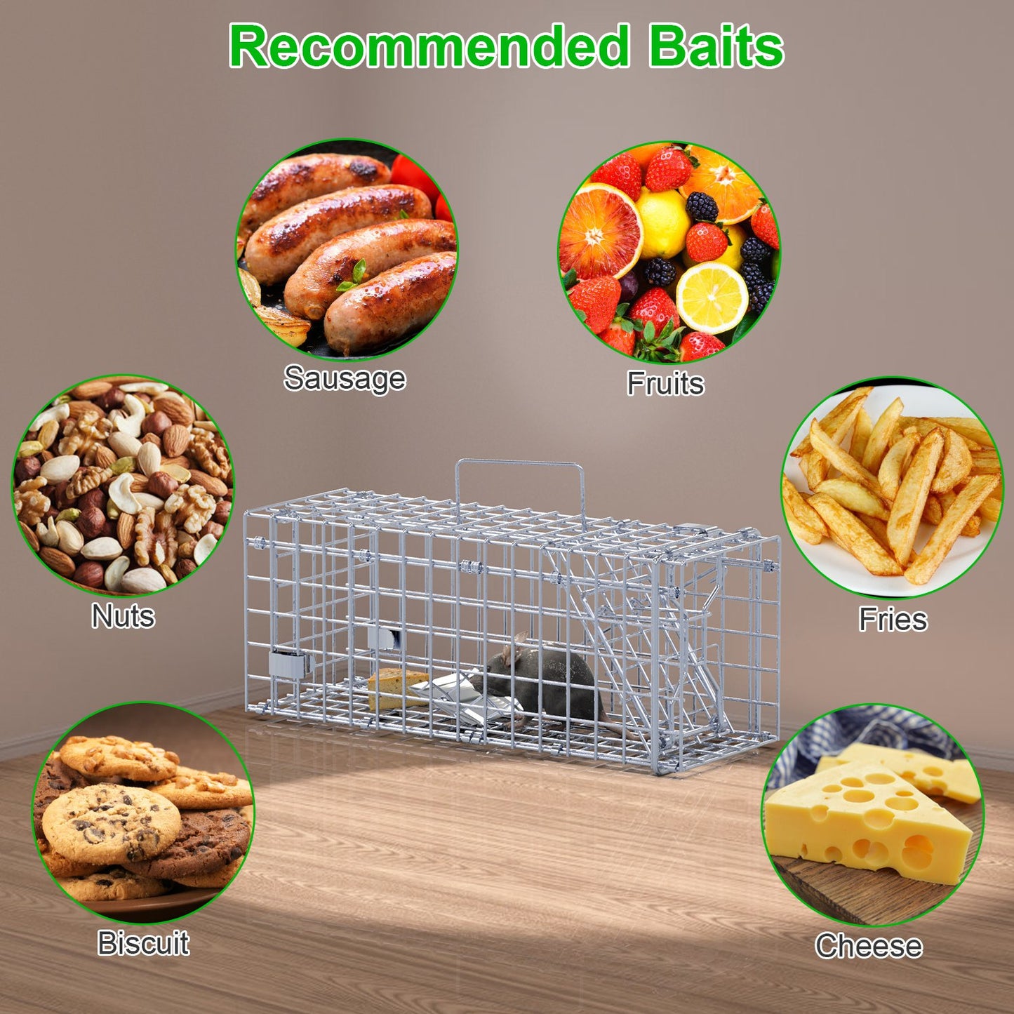 2-Pack Humane Live Rodent Trap Cage with Detachable L-Shaped Rod - Garden & Pest Control