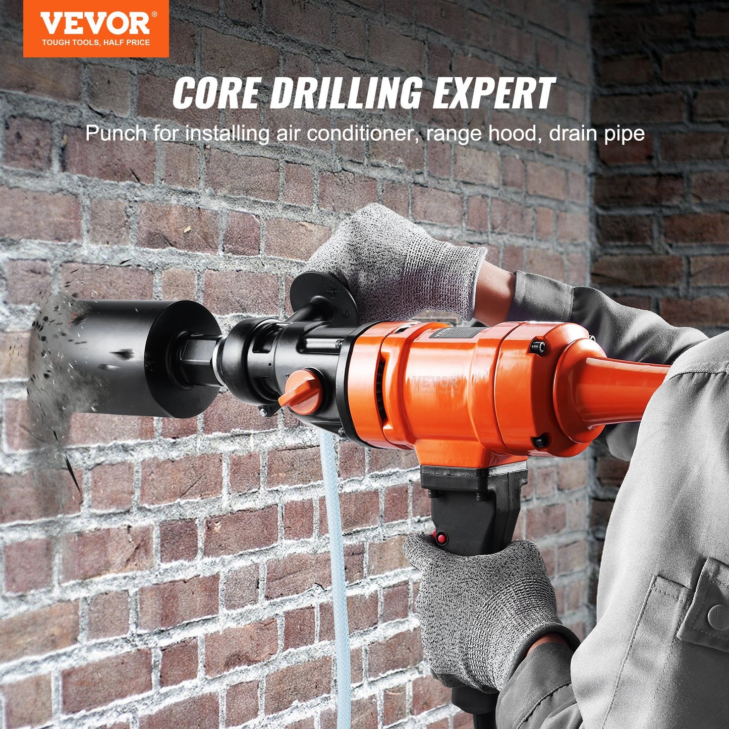 Vevor 4-Inch Wet Concrete Core Drill Rig with Two-Speed 1500W Handheld Power Tool - Orange