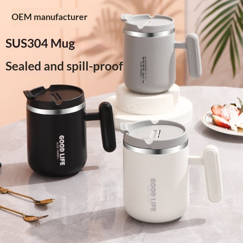 Double-Layer Insulated Thermal Coffee Mug with Lid - 450ml