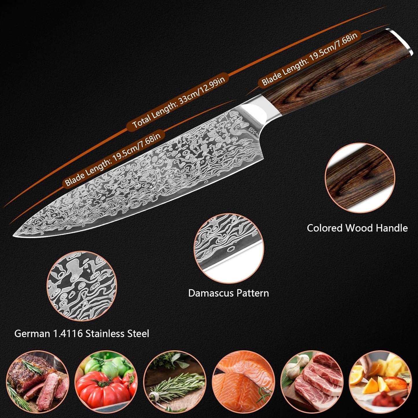 7.8 Inch Japanese Vanadium Steel Chef Knife with Rosewood Handle