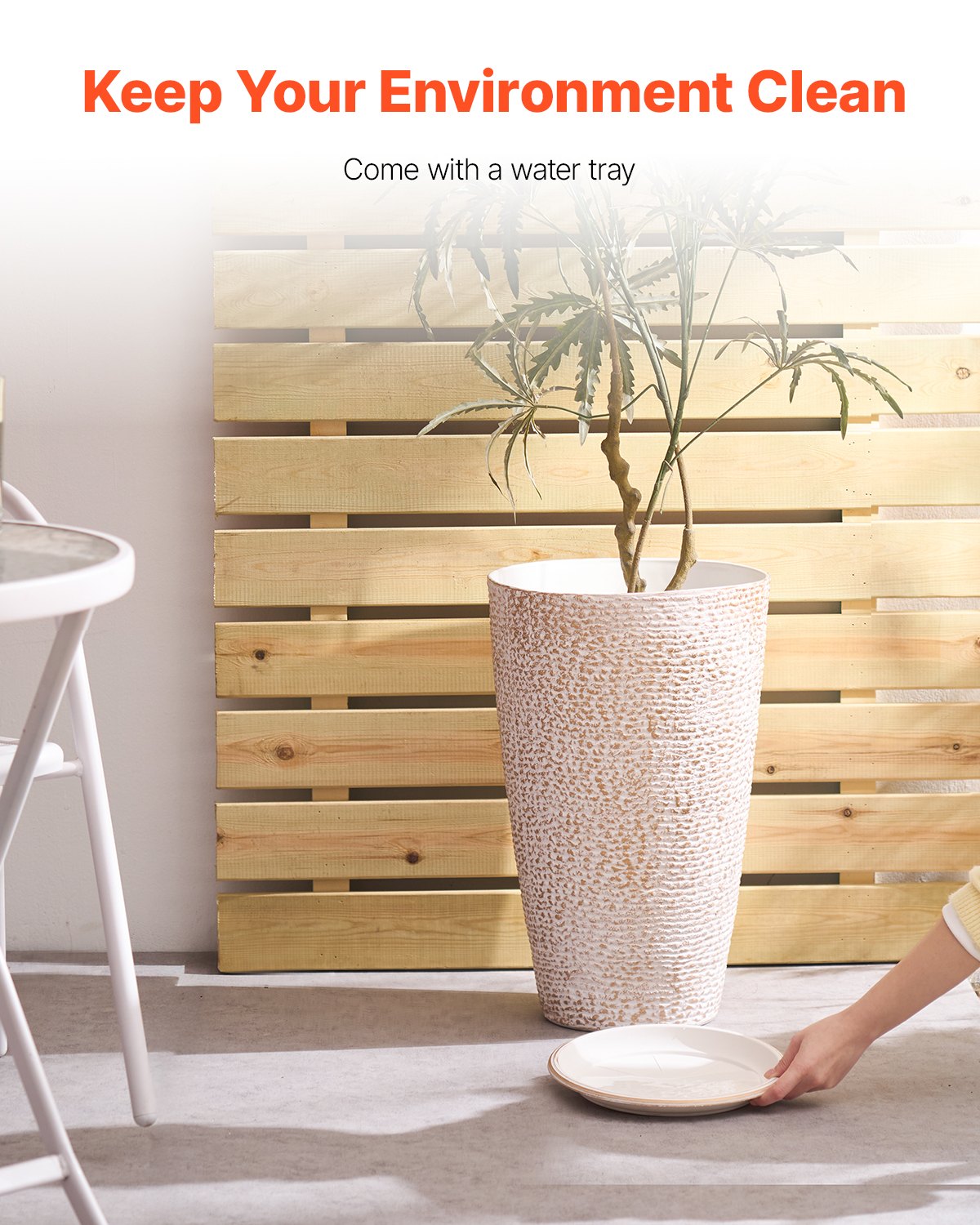 Tall Outdoor Planters Set of 2 - 21 Inch Large Round Flower Pots with Drainage
