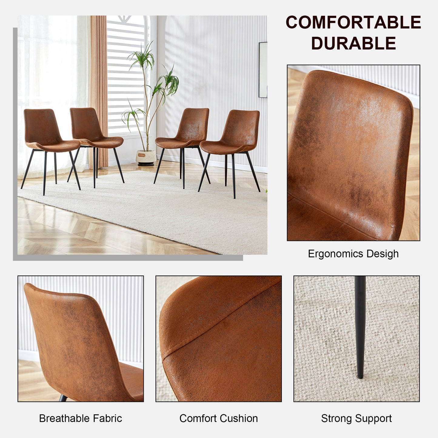 A Set Of 4 Modern Medieval Style Restaurant Brown Cushioned Chairs
