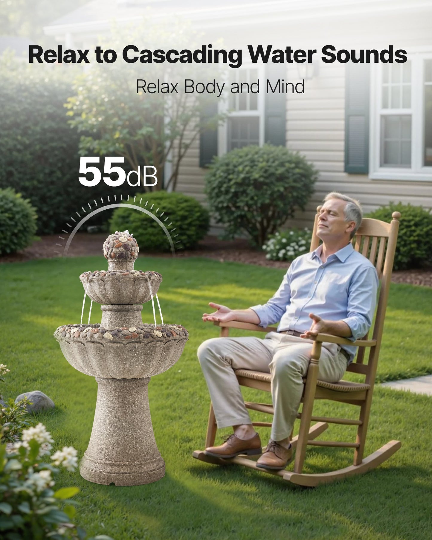 Outdoor 2-Tier Rock Base Water Fountain - 36.5 Inch Garden Decor with Splash-Proof Design