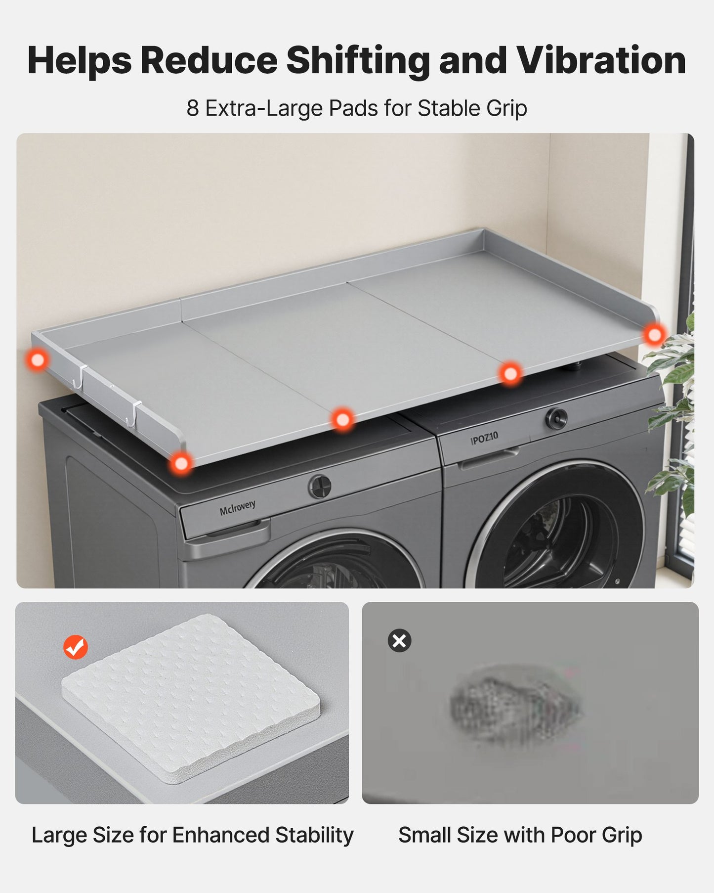 Wooden Washer Dryer Countertop with Edge & Hooks - 54 x 27.5 in Water-Resistant Laundry Shelf for Closet & Utility Room