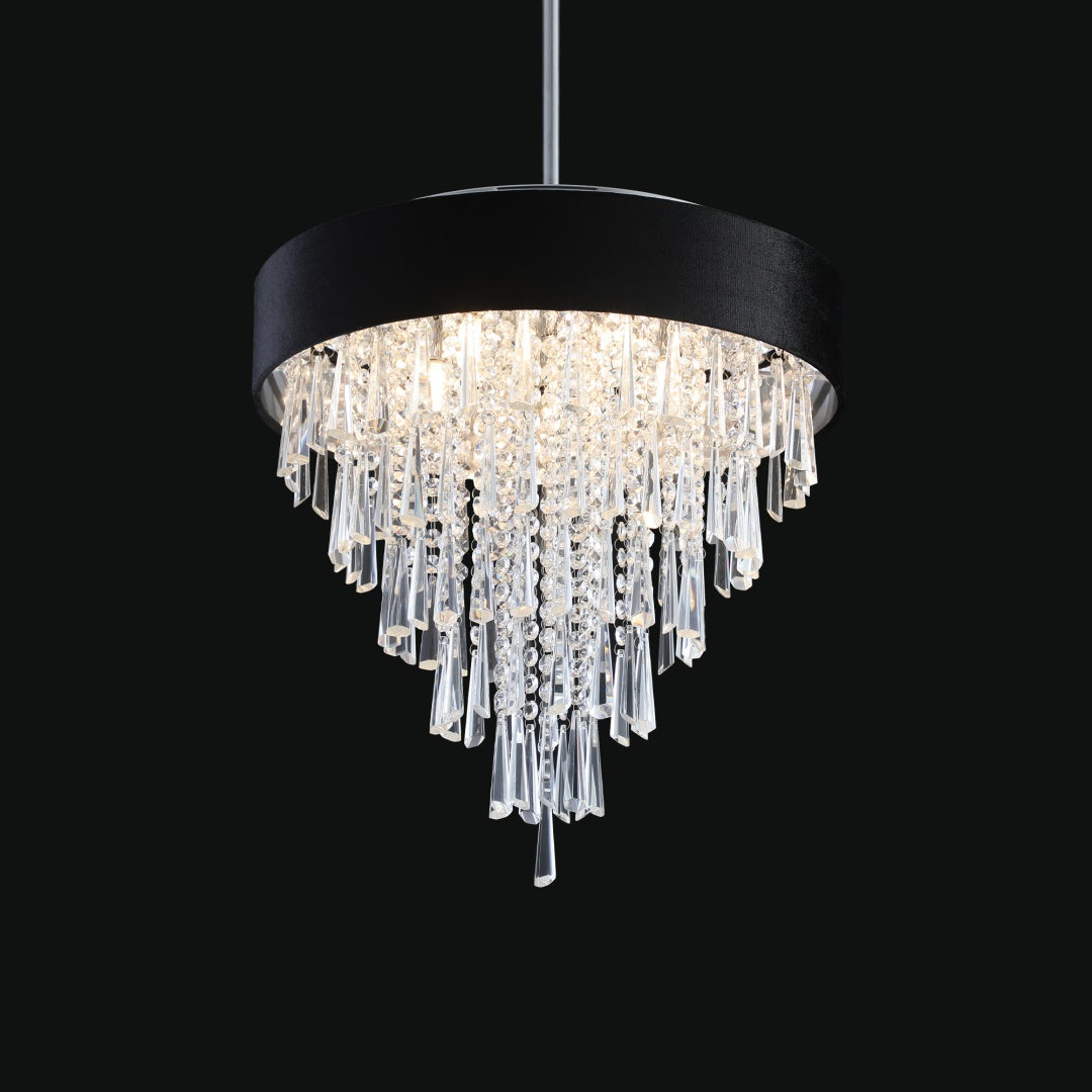 18-Inch Crystal Chandelier with Black Velvet Shade - 8 Lights